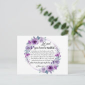 ヨハネ14:1-3聖書の聖句パープルフローラ ポストカード (スタンド正面)