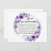 ヨハネ14:1-3聖書の聖句パープルフローラ ポストカード (正面/裏面)