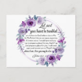 ヨハネ14:1-3聖書の聖句パープルフローラ ポストカード (正面)
