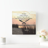 ヨハネ14:27わたしの平和与えよ、聖書の聖句 スクエア壁時計 (ホーム)