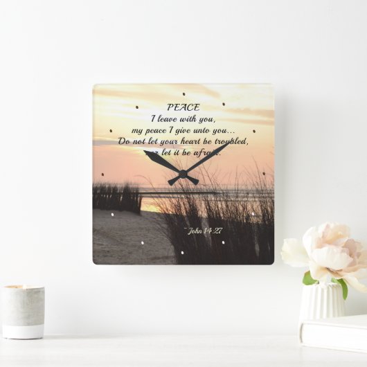 ヨハネ14:27わたしの平和与えよ、聖書の聖句 スクエア壁時計 (ホーム)