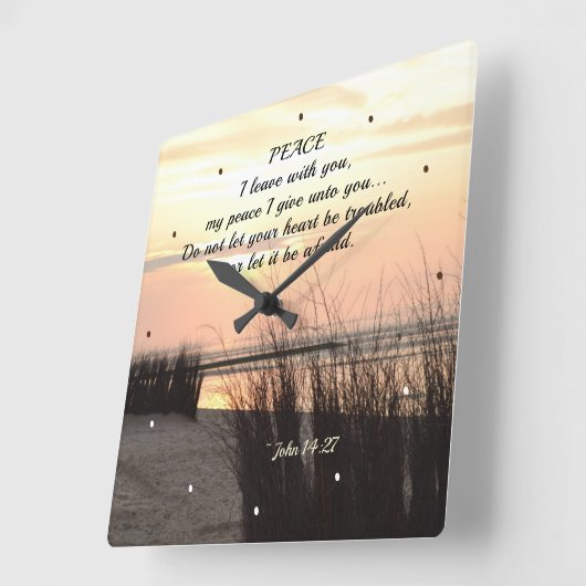 ヨハネ14:27わたしの平和与えよ、聖書の聖句 スクエア壁時計 (傾斜)