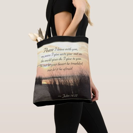 ヨハネ14:27わたしの平和与えよ、聖書の聖句 トートバッグ (クローズアップ)
