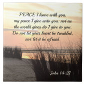 ヨハネ14:27わたしはあなた離れと平和、海の夕日 タイル (正面)