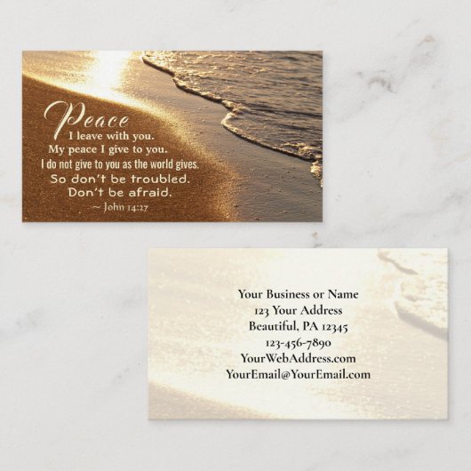 ヨハネ14:27イエスの言葉は、「わたしはあなた離れと平和あれ」。 名刺 (正面/裏面)