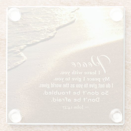 ヨハネ14:27イエスは言われた、「わたしはあなた離れと平和あれ」。 ガラスコースター (裏面)