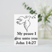 ヨハネ14:27キリスト教は鳥の羽を鳩の飛び方 ポストカード (スタンド正面)