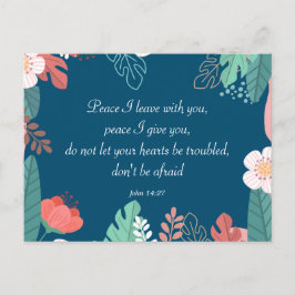 ヨハネ14:27聖書の聖句と手描きの花 ポストカード