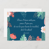 ヨハネ14:27聖書の聖句と手描きの花 ポストカード (正面/裏面)