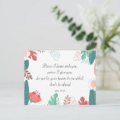 ヨハネ14:27聖書の聖句と手描きの花 ポストカード (スタンド正面)