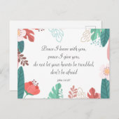 ヨハネ14:27聖書の聖句と手描きの花 ポストカード (正面/裏面)