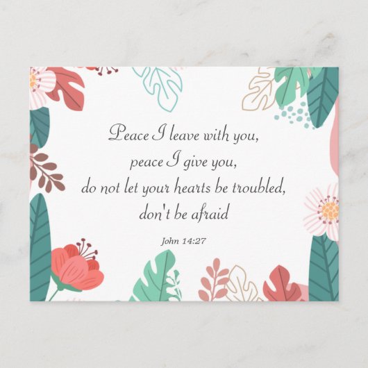 ヨハネ14:27聖書の聖句と手描きの花 ポストカード (正面)