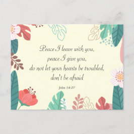 ヨハネ14:27聖書の聖句と手描きの花 ポストカード