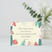 ヨハネ14:27聖書の聖句と手描きの花 ポストカード (スタンド正面)