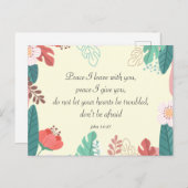 ヨハネ14:27聖書の聖句と手描きの花 ポストカード (正面/裏面)