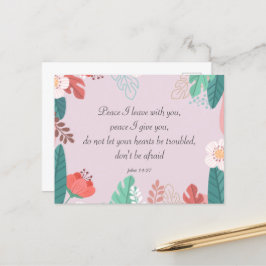 ヨハネ14:27聖書の聖句と手描きの花 ポストカード