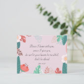 ヨハネ14:27聖書の聖句と手描きの花 ポストカード (スタンド正面)