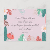 ヨハネ14:27聖書の聖句と手描きの花 ポストカード (正面)