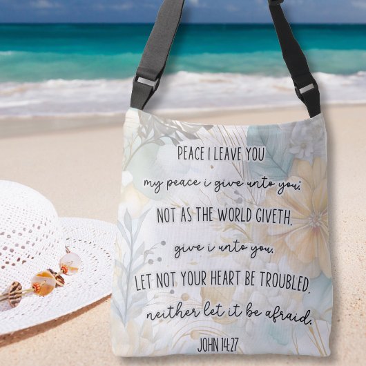 ヨハネ14:27, Peace, Bible Verse Bohemianフローラ クロスボディバッグ