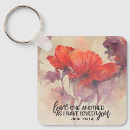 ヨハネ15:12互いに愛し合う聖書の聖句レッドフローラ キーホルダー