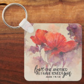 ヨハネ15:12互いに愛し合う聖書の聖句レッドフローラ キーホルダー (正面)