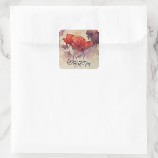 ヨハネ15:12互いに愛し合う聖書の聖句レッドフローラ スクエアシール (バッグ)