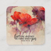 ヨハネ15:12互いに愛し合う聖書の聖句レッドフローラ スクエア名刺 (正面)