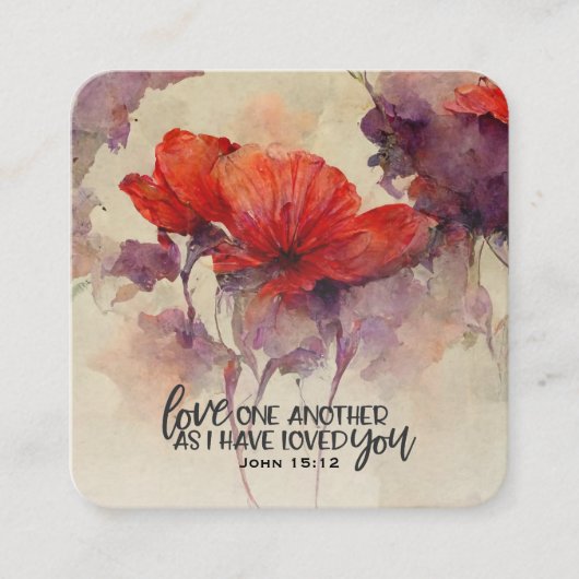 ヨハネ15:12互いに愛し合う聖書の聖句レッドフローラ スクエア名刺 (正面)