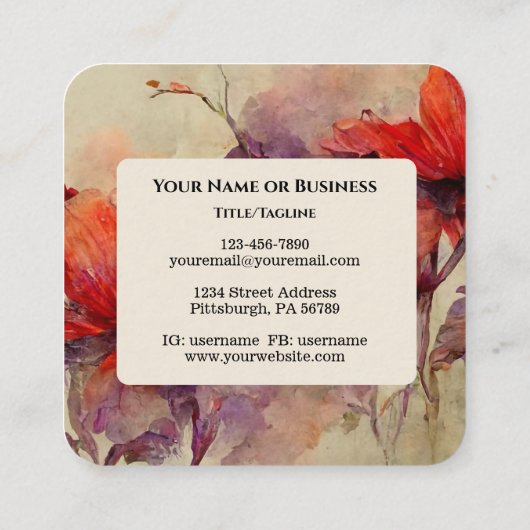 ヨハネ15:12互いに愛し合う聖書の聖句レッドフローラ スクエア名刺 (裏面)