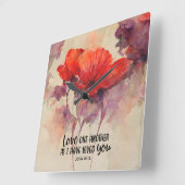 ヨハネ15:12互いに愛し合う聖書の聖句レッドフローラ スクエア壁時計 (傾斜)