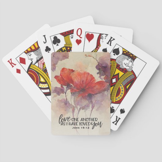 ヨハネ15:12互いに愛し合う聖書の聖句レッドフローラ トランプ (裏面)
