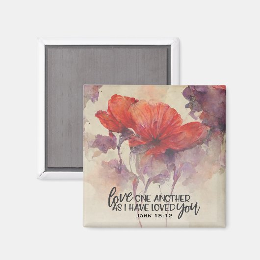ヨハネ15:12互いに愛し合う聖書の聖句レッドフローラ マグネット (正面/裏面)
