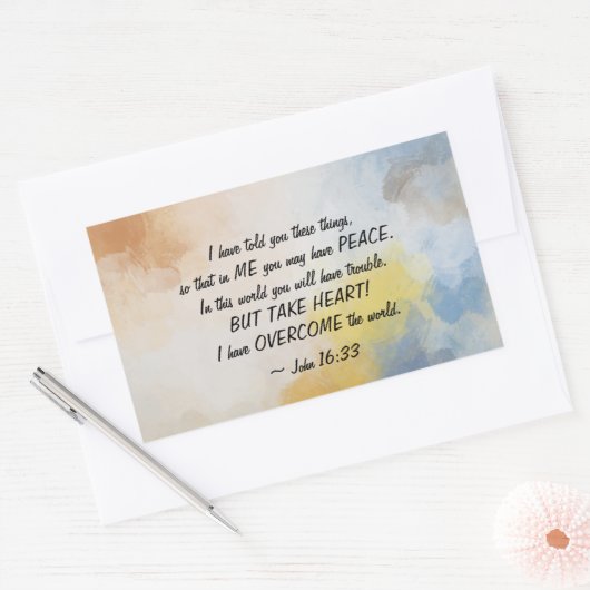 ヨハネ16:33わたしは世界を打ち破った 長方形シール (封筒)