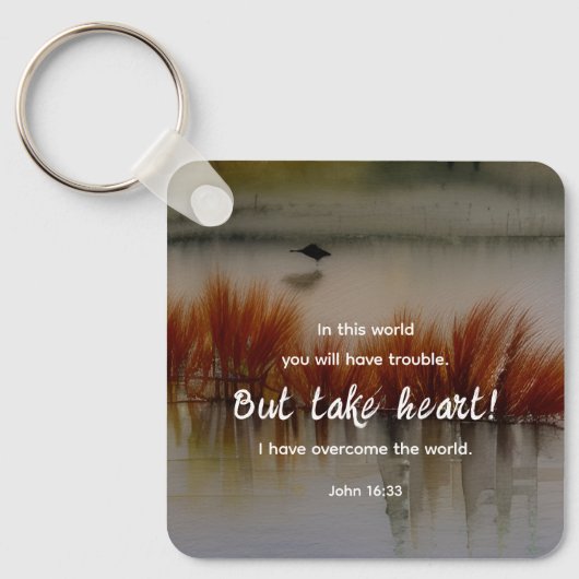 ヨハネ16:33わたしは聖書の聖句クリスチャンを克服した キーホルダー (正面)