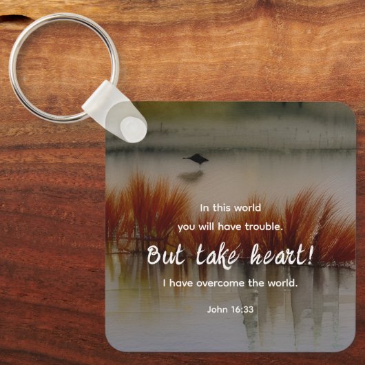 ヨハネ16:33わたしは聖書の聖句クリスチャンを克服した キーホルダー (正面)