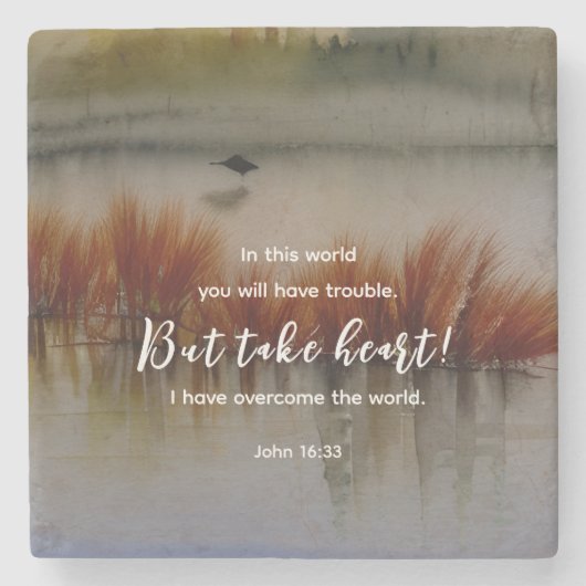 ヨハネ16:33わたしは聖書の聖句クリスチャンを克服した ストーンコースター (正面)