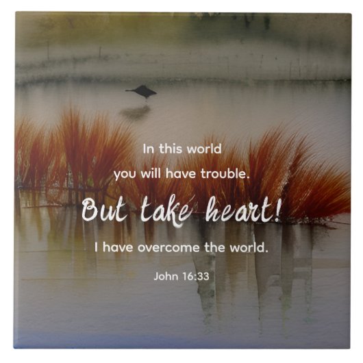 ヨハネ16:33わたしは聖書の聖句クリスチャンを克服した タイル (正面)