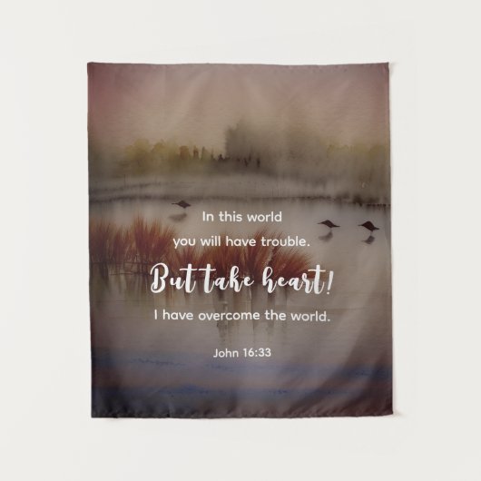 ヨハネ16:33わたしは聖書の聖句クリスチャンを克服した タペストリー (正面)