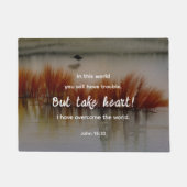 ヨハネ16:33わたしは聖書の聖句クリスチャンを克服した ドアマット (正面)