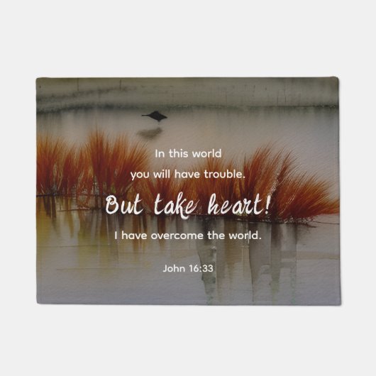 ヨハネ16:33わたしは聖書の聖句クリスチャンを克服した ドアマット (正面)