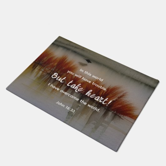 ヨハネ16:33わたしは聖書の聖句クリスチャンを克服した ドアマット (アングル)