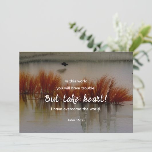 ヨハネ16:33わたしは聖書の聖句フラットカードを克服した (スタンド正面)