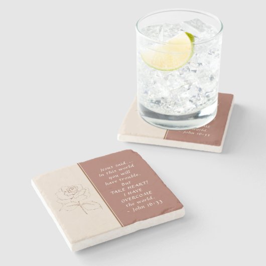 ヨハネ16:33ハート!僕は世界を乗り越えた ストーンコースター (横)