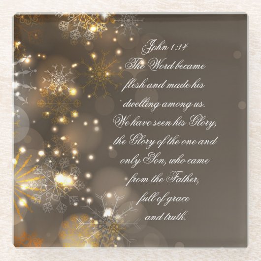 ヨハネ1:14この言葉は聖書の聖句となった ガラスコースター (正面)