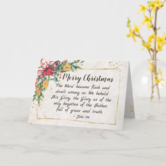 ヨハネ1:14この言葉は肉となり、クリスマスとなった カード (黄色い花)