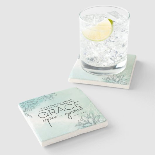 ヨハネ1:16わたしたちは皆，恵みの上に恵みを受けた ストーンコースター (横)