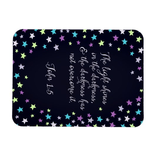 ヨハネ1:5闇の聖書の引用文に光が輝く マグネット (横)