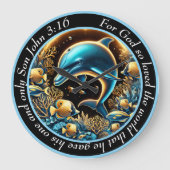 ヨハネ3:16よくはしゃぐ深み神の子ドルフィン ラージ壁時計 (正面)