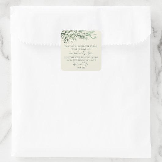 ヨハネ3:16エレガントパインモダン宗教聖降誕祭 スクエアシール (バッグ)
