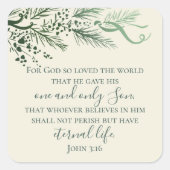 ヨハネ3:16カスタム聖書緑ユニークのクリスマス スクエアシール (正面)